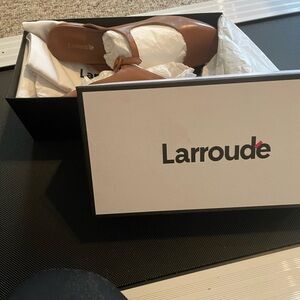 Larroude Blair flat mule in Caramel leather, size 8.5.